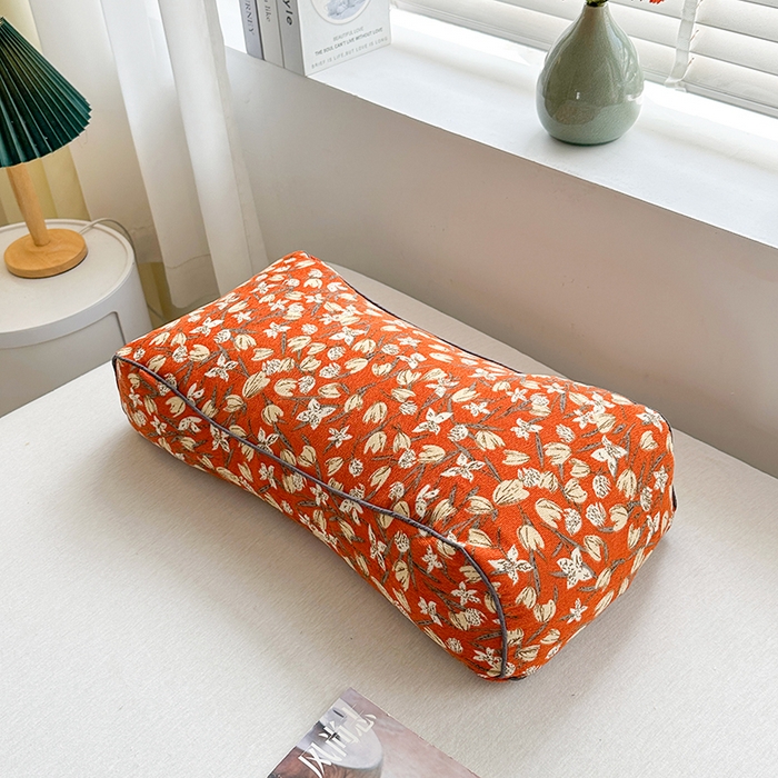 金牛枕芯 2025春夏新款麻绳全棉立体双层纱宫廷风色织提花全荞麦枕牵引枕枕头枕芯 爱玛-橙