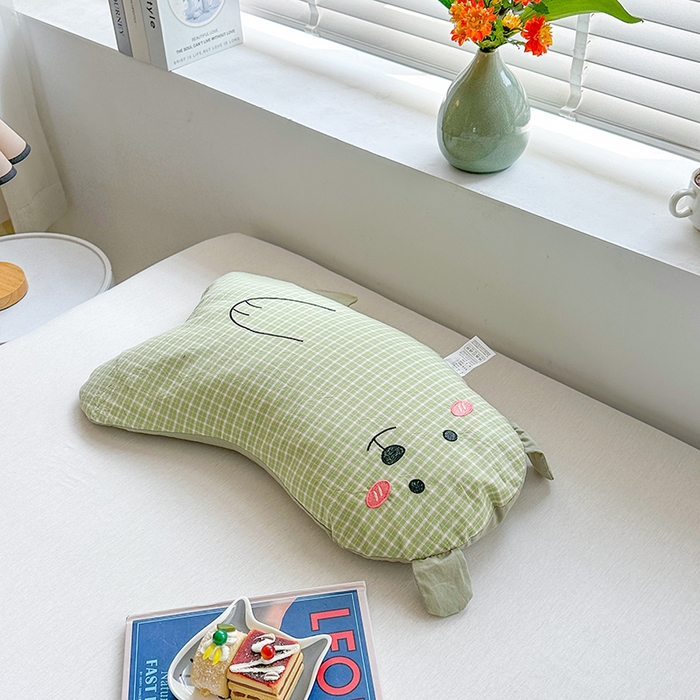 金牛枕芯 2025春夏新款全棉纯棉水洗棉抱抱熊荞麦枕儿童枕头枕芯单枕芯 抱抱熊-绿色