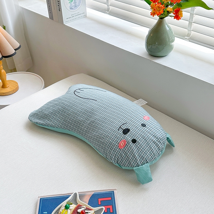 金牛枕芯 2025春夏新款全棉纯棉水洗棉抱抱熊荞麦枕儿童枕头枕芯单枕芯 抱抱熊-豆绿