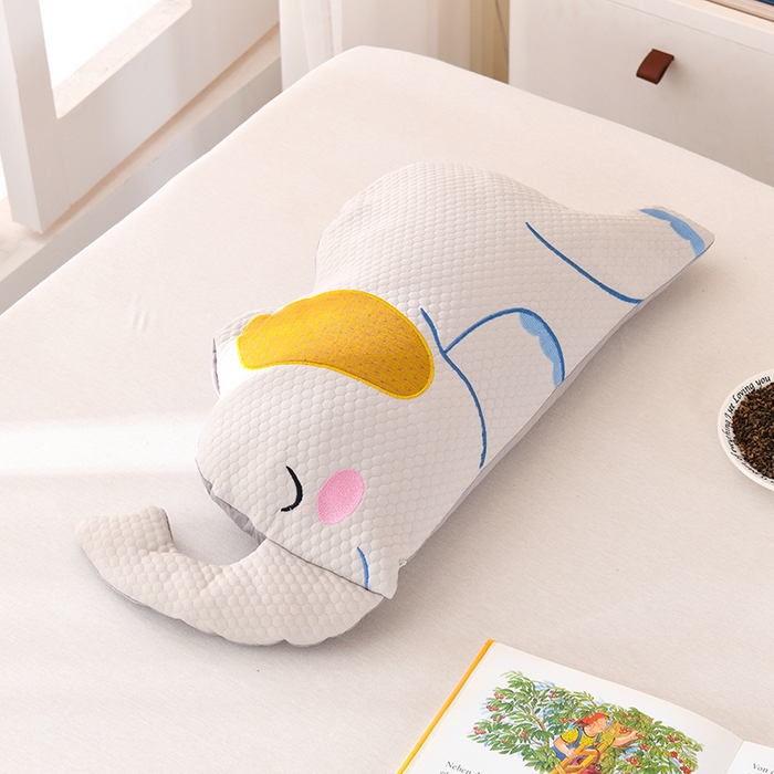 金牛枕芯 2025新款凉感冰豆豆小象荞麦枕头夏季学生儿童护颈枕头枕芯 凉感小象-灰色