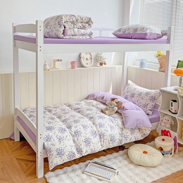 91家纺网 家纺一手货源 找家纺 朵朵2025新款水洗云朵糯糯棉三四件套水洗棉简约风ins风小碎花学生宿舍床被套床单款床笠款三四件套 薰衣草