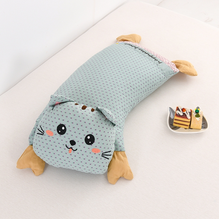金牛枕芯 2025新款招财猫荞麦枕全棉卡通儿童学生成人护颈枕头枕芯 招财猫-绿色