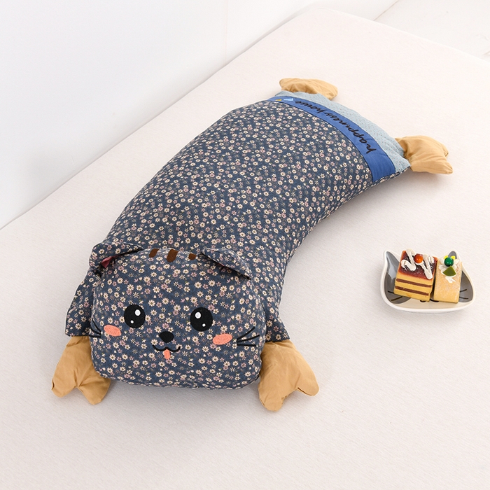 金牛枕芯 2025新款招财猫荞麦枕全棉卡通儿童学生成人护颈枕头枕芯 招财猫-深蓝