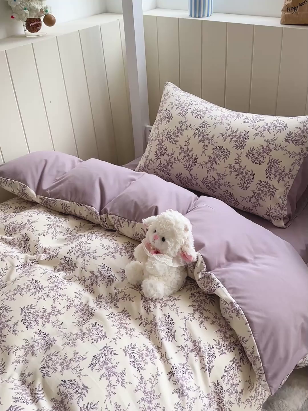 91家纺网 家纺一手货源 找家纺 （总）朵朵2025新款水洗云朵糯糯棉三四件套水洗棉简约风ins风小碎花学生宿舍床被套床单款床笠款三四件套