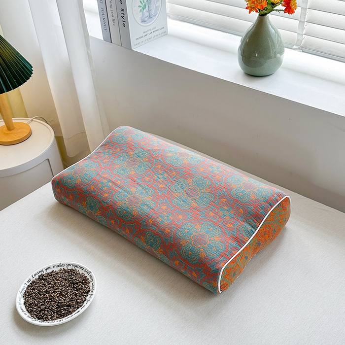 金牛枕芯 2025春夏新款全棉双层纱色织提花全荞麦枕牵引枕高低造型枕头枕芯 卡罗拉-红