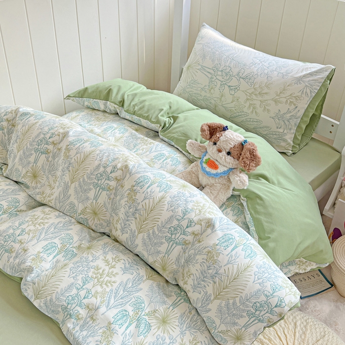 91家纺网 家纺一手货源 找家纺 朵朵2025新款水洗云朵糯糯棉三四件套水洗棉简约风ins风小碎花学生宿舍床被套床单款床笠款三四件套 春晓