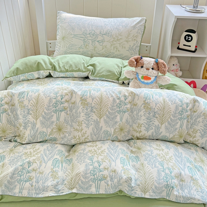 91家纺网 家纺一手货源 找家纺 朵朵2025新款水洗云朵糯糯棉三四件套水洗棉简约风ins风小碎花学生宿舍床被套床单款床笠款三四件套 春晓