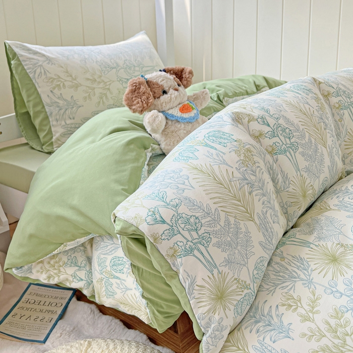 91家纺网 家纺一手货源 找家纺 朵朵2025新款水洗云朵糯糯棉三四件套水洗棉简约风ins风小碎花学生宿舍床被套床单款床笠款三四件套 春晓