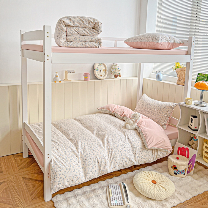 朵朵2025新款水洗云朵糯糯棉三四件套水洗棉简约风ins风小碎花学生宿舍床被套床单款床笠款三四件套花丛兔