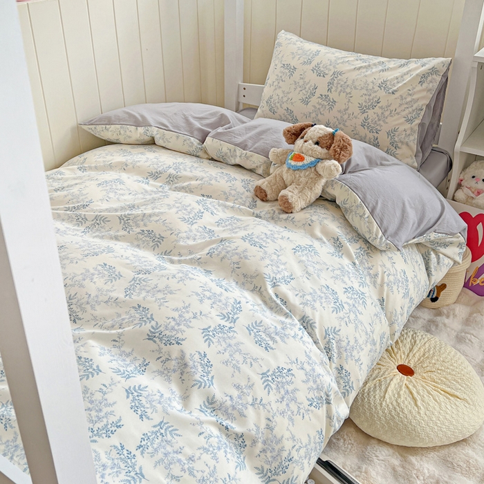 91家纺网 家纺一手货源 找家纺 朵朵2025新款水洗云朵糯糯棉三四件套水洗棉简约风ins风小碎花学生宿舍床被套床单款床笠款三四件套蓝颜