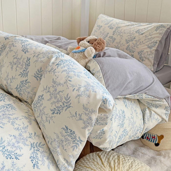 91家纺网 家纺一手货源 找家纺 朵朵2025新款水洗云朵糯糯棉三四件套水洗棉简约风ins风小碎花学生宿舍床被套床单款床笠款三四件套蓝颜