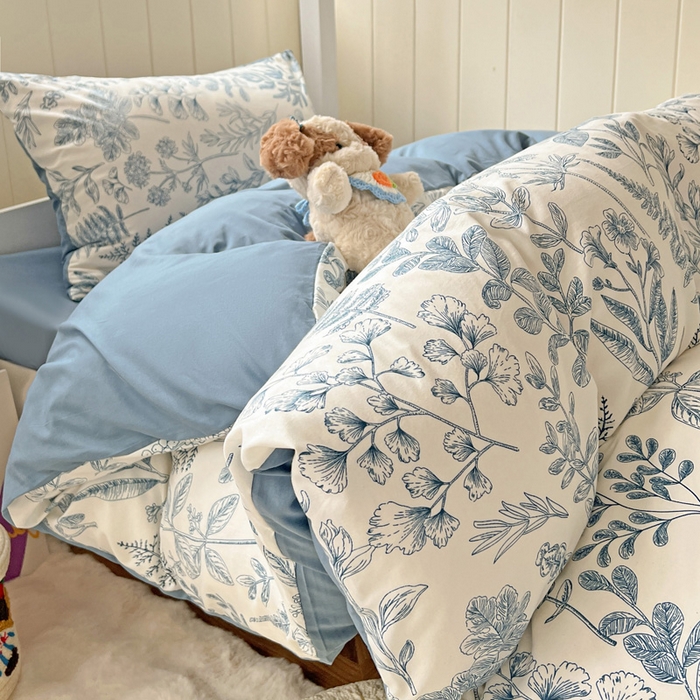 91家纺网 家纺一手货源 找家纺 朵朵2025新款水洗云朵糯糯棉三四件套水洗棉简约风ins风小碎花学生宿舍床被套床单款床笠款三四件恋爱季节