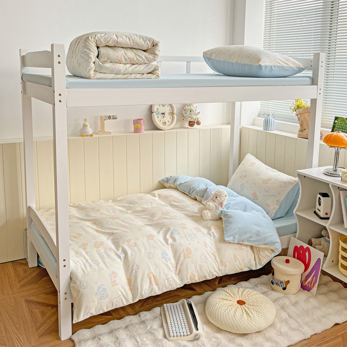 朵朵2025新款水洗云朵糯糯棉三四件套水洗棉简约风ins风小碎花学生宿舍床被套床单款床笠款三四件套 萌宠