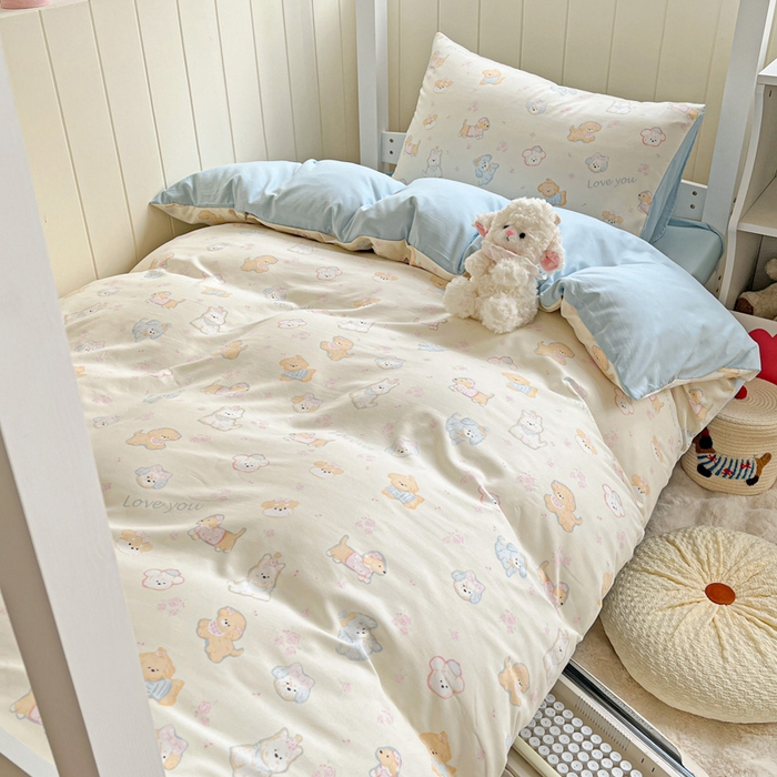 91家纺网 家纺一手货源 找家纺 朵朵2025新款水洗云朵糯糯棉三四件套水洗棉简约风ins风小碎花学生宿舍床被套床单款床笠款三四件套 萌宠