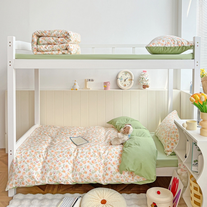 91家纺网 家纺一手货源 找家纺 朵朵2025新款水洗云朵糯糯棉三四件套水洗棉简约风ins风小碎花学生宿舍床被套床单款床笠款三四件套 热恋