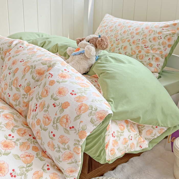 91家纺网 家纺一手货源 找家纺 朵朵2025新款水洗云朵糯糯棉三四件套水洗棉简约风ins风小碎花学生宿舍床被套床单款床笠款三四件套 热恋