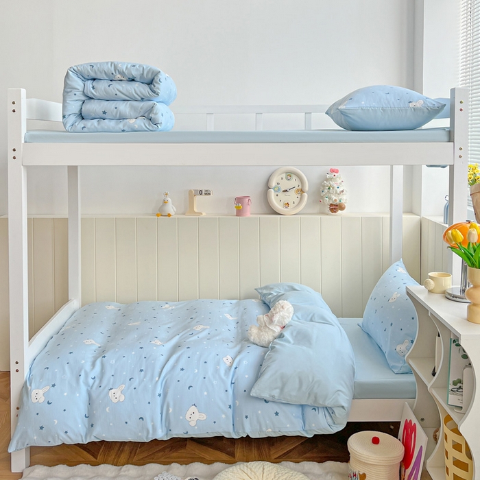 91家纺网 家纺一手货源 找家纺 朵朵2025新款水洗云朵糯糯棉三四件套水洗棉简约风ins风小碎花学生宿舍床被套床单款床笠款三四件套——单被套 星空兔