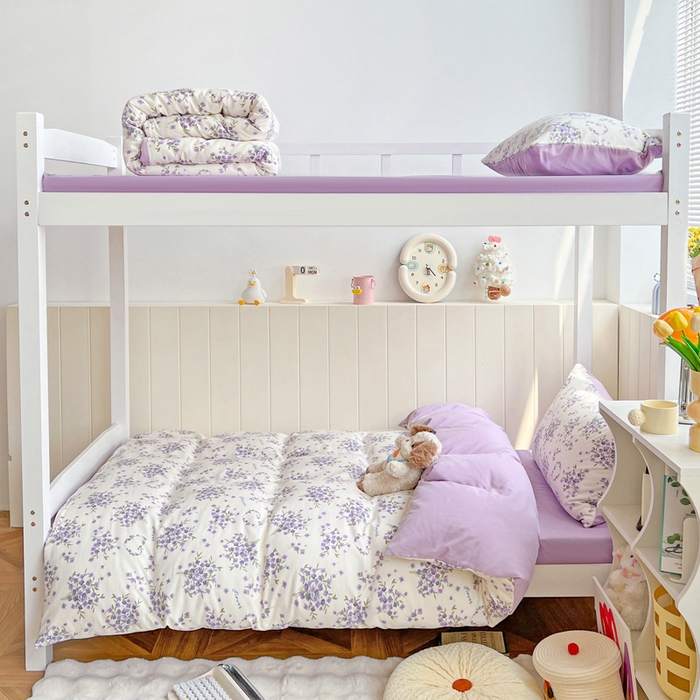 91家纺网 家纺一手货源 找家纺 朵朵2025新款水洗云朵糯糯棉三四件套水洗棉简约风ins风小碎花学生宿舍床被套床单款床笠款三四件套 薰衣草