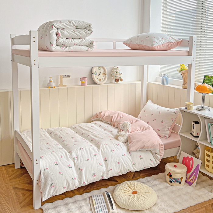 朵朵2025新款水洗云朵糯糯棉三四件套水洗棉简约风ins风小碎花学生宿舍床被套床单款床笠款三四件套郁金香