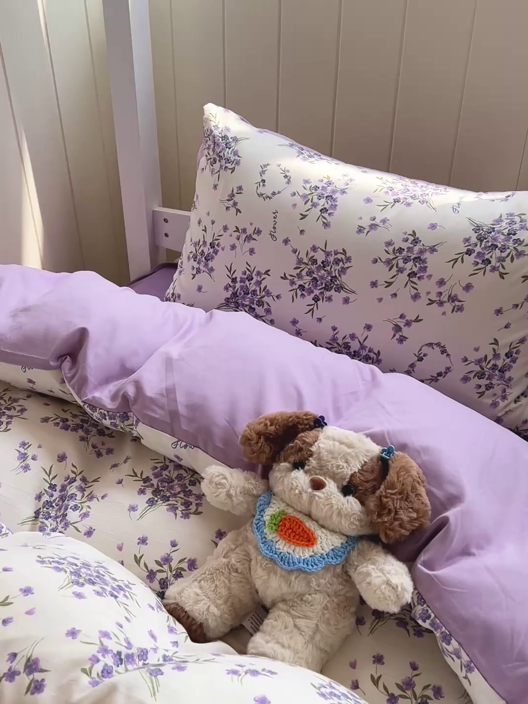 91家纺网 家纺一手货源 找家纺 朵朵2025新款水洗云朵糯糯棉三四件套水洗棉简约风ins风小碎花学生宿舍床被套床单款床笠款三四件套 薰衣草