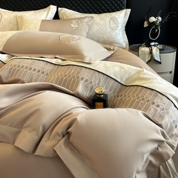 91家纺网 家纺一手货源 找家纺 （总）苏美 2025新款全棉肌理纹绣花四件套-香榭,香榭-奶咖,香榭-浅粉,香榭-浅灰