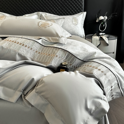 91家纺网 家纺一手货源 找家纺 苏美 2025新款全棉肌理纹绣花四件套-香榭 香榭-奶咖