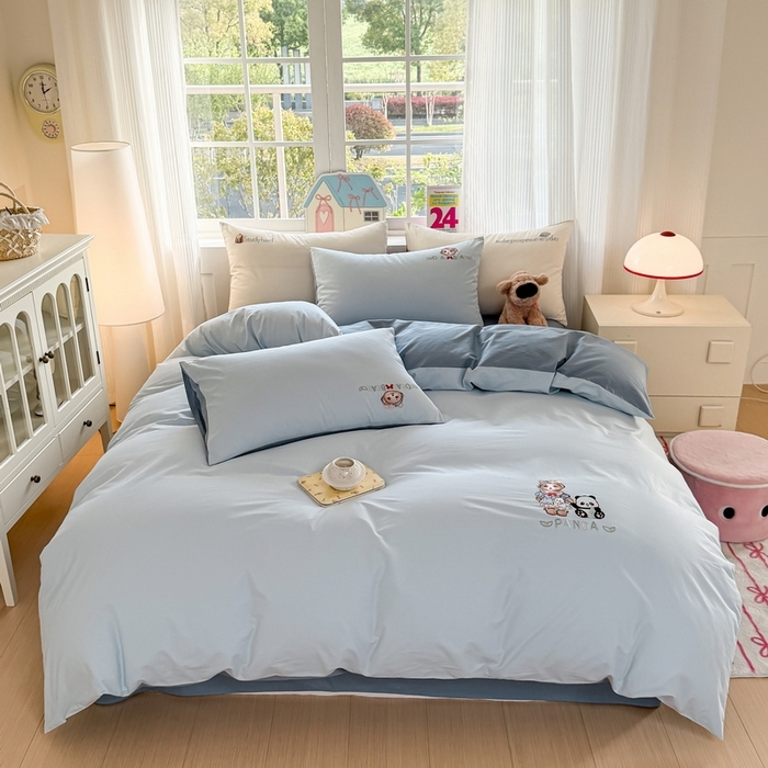 91家纺网 家纺一手货源 找家纺 （总）雲归梦 2025春夏新款全棉纯棉刺绣潮熊学院派系列四件套