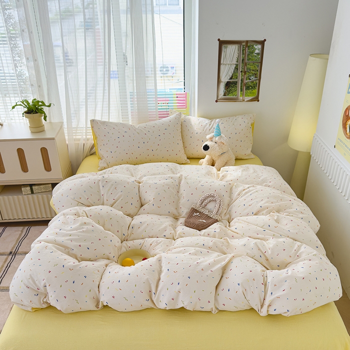 91家纺网 家纺一手货源 找家纺 竹合家纺 2025新品云感皱皱四件套跑量款小清新四件套风信子-黄