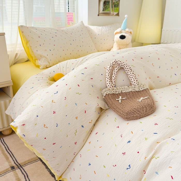 91家纺网 家纺一手货源 找家纺 竹合家纺 2025新品云感皱皱四件套跑量款小清新四件套风信子-黄