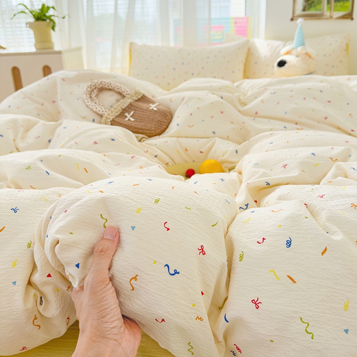 91家纺网 家纺一手货源 找家纺 竹合家纺 2025新品云感皱皱四件套跑量款小清新四件套风信子-黄