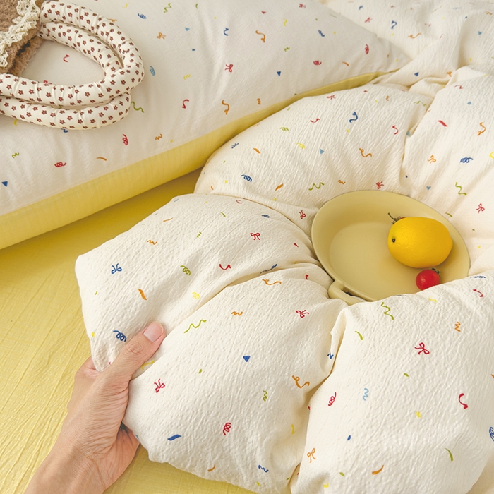 91家纺网 家纺一手货源 找家纺 竹合家纺 2025新品云感皱皱四件套跑量款小清新四件套风信子-黄