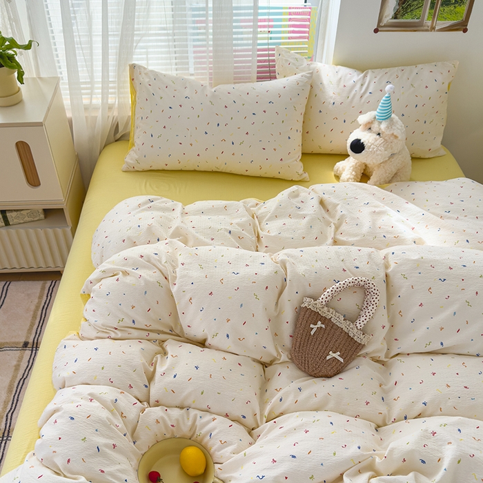 91家纺网 家纺一手货源 找家纺 竹合家纺 2025新品云感皱皱四件套跑量款小清新四件套风信子-黄