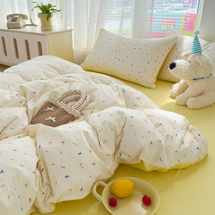 91家纺网 家纺一手货源 找家纺 竹合家纺 2025新品云感皱皱四件套跑量款小清新四件套风信子-黄