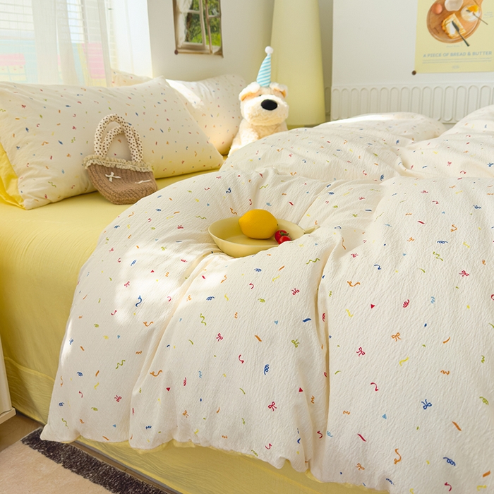 91家纺网 家纺一手货源 找家纺 竹合家纺 2025新品云感皱皱四件套跑量款小清新四件套风信子-黄