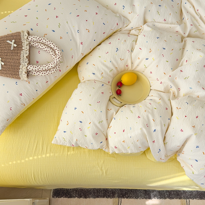 91家纺网 家纺一手货源 找家纺 竹合家纺 2025新品云感皱皱四件套跑量款小清新四件套风信子-黄