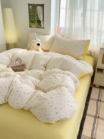 91家纺网 家纺一手货源 找家纺 竹合家纺 2025新品云感皱皱四件套跑量款小清新四件套风信子-黄