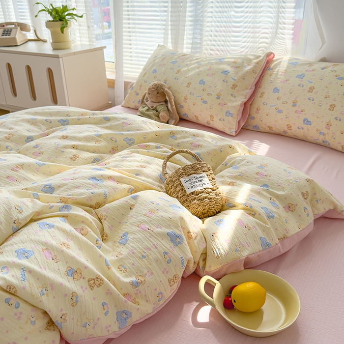 91家纺网 家纺一手货源 找家纺 竹合家纺 2025新品云感皱皱四件套跑量款小清新四件套萌宠乐园