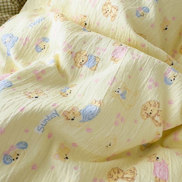 91家纺网 家纺一手货源 找家纺 竹合家纺 2025新品云感皱皱四件套跑量款小清新四件套萌宠乐园