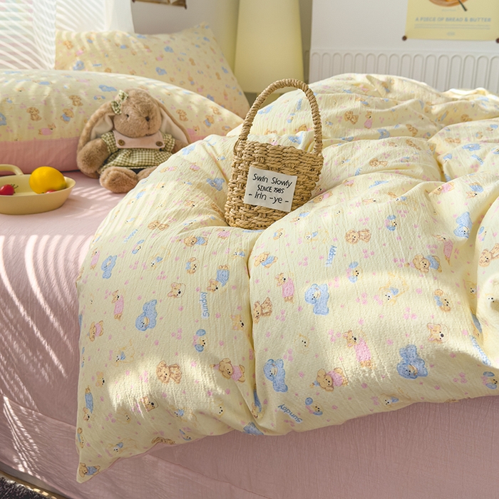 91家纺网 家纺一手货源 找家纺 竹合家纺 2025新品云感皱皱四件套跑量款小清新四件套萌宠乐园