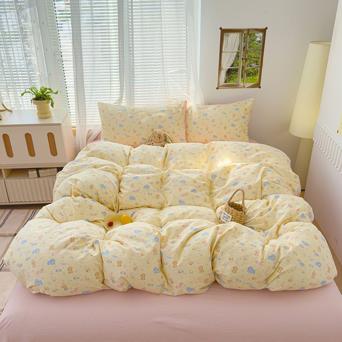 91家纺网 家纺一手货源 找家纺 竹合家纺 2025新品云感皱皱四件套跑量款小清新四件套萌宠乐园