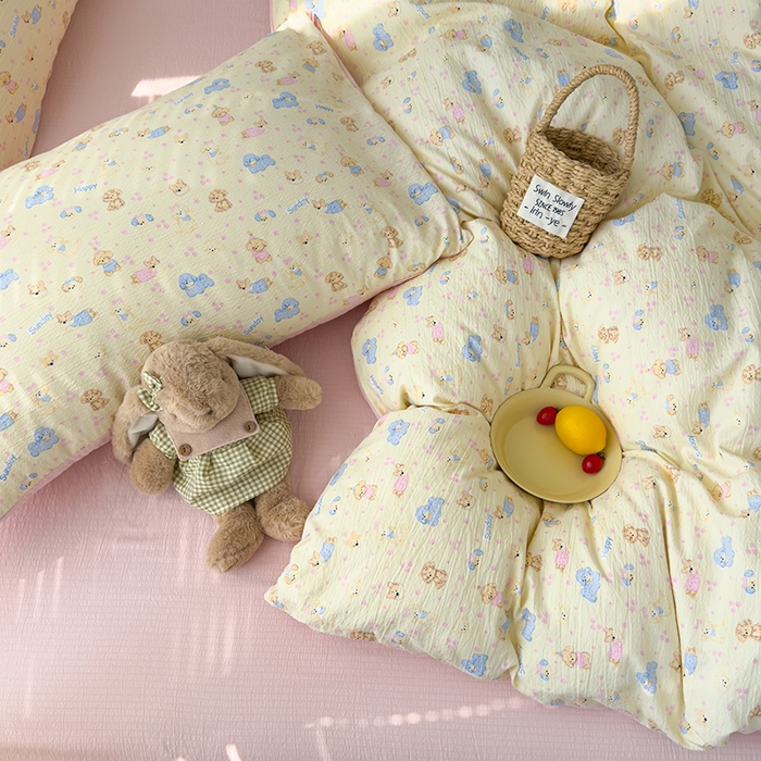 91家纺网 家纺一手货源 找家纺 竹合家纺 2025新品云感皱皱四件套跑量款小清新四件套萌宠乐园