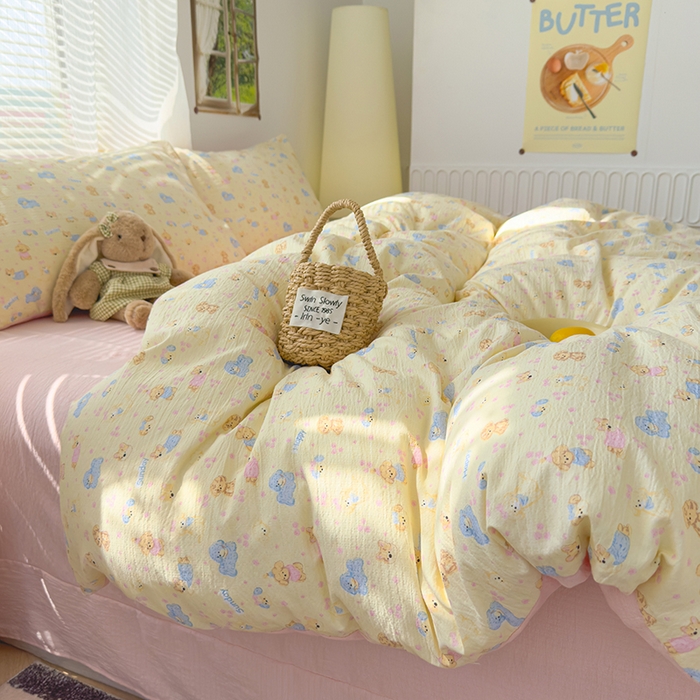 91家纺网 家纺一手货源 找家纺 竹合家纺 2025新品云感皱皱四件套跑量款小清新四件套萌宠乐园