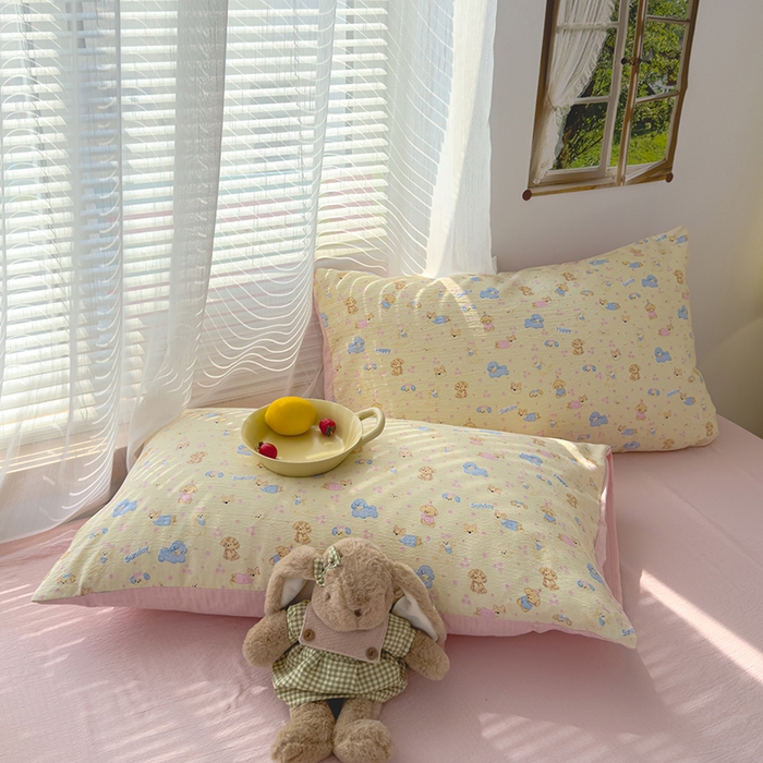 91家纺网 家纺一手货源 找家纺 竹合家纺 2025新品云感皱皱四件套跑量款小清新四件套萌宠乐园