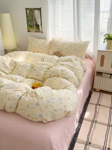 91家纺网 家纺一手货源 找家纺 竹合家纺 2025新品云感皱皱四件套跑量款小清新四件套萌宠乐园