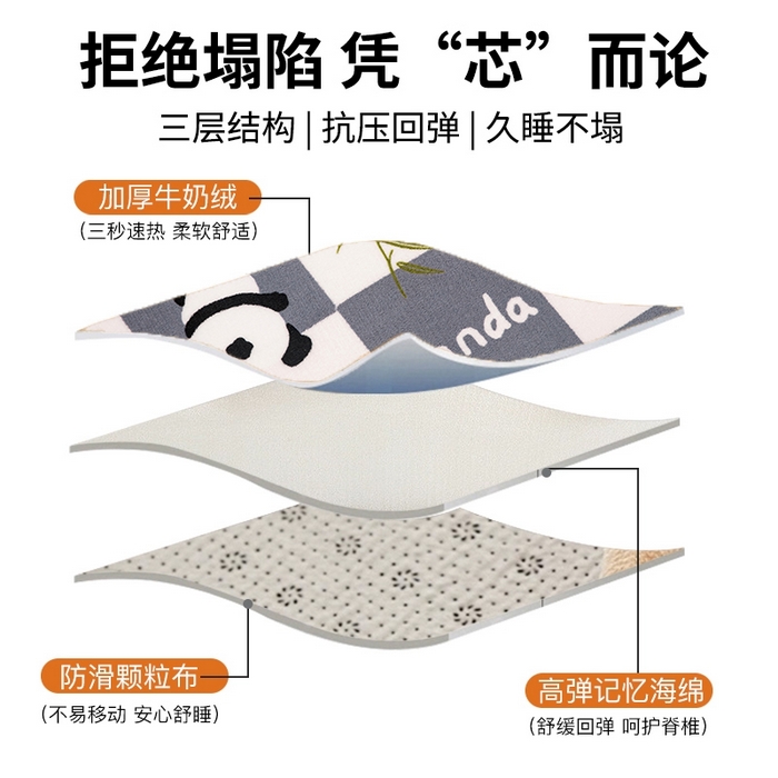 91家纺网 家纺一手货源 找家纺 北辰 2024新款印花绒地垫床边垫床垫褥子打地铺神器客厅地垫可定制 方格熊猫蓝灰