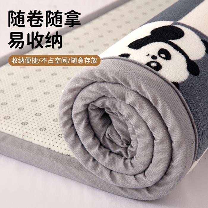 91家纺网 家纺一手货源 找家纺 北辰 2024新款印花绒地垫床边垫床垫褥子打地铺神器客厅地垫可定制 方格熊猫蓝灰