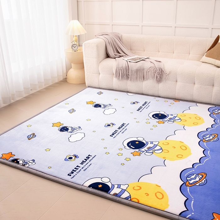 91家纺网 家纺一手货源 找家纺 北辰 2024新款印花绒地垫床边垫床垫褥子打地铺神器客厅地垫可定制 太空遨游