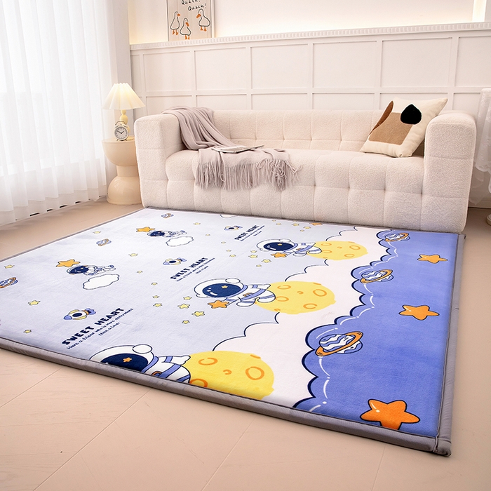 91家纺网 家纺一手货源 找家纺 北辰 2024新款印花绒地垫床边垫床垫褥子打地铺神器客厅地垫可定制 太空遨游