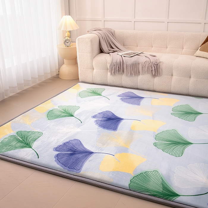 91家纺网 家纺一手货源 找家纺 北辰 2024新款印花绒地垫床边垫床垫褥子打地铺神器客厅地垫可定制 银杏翩翩