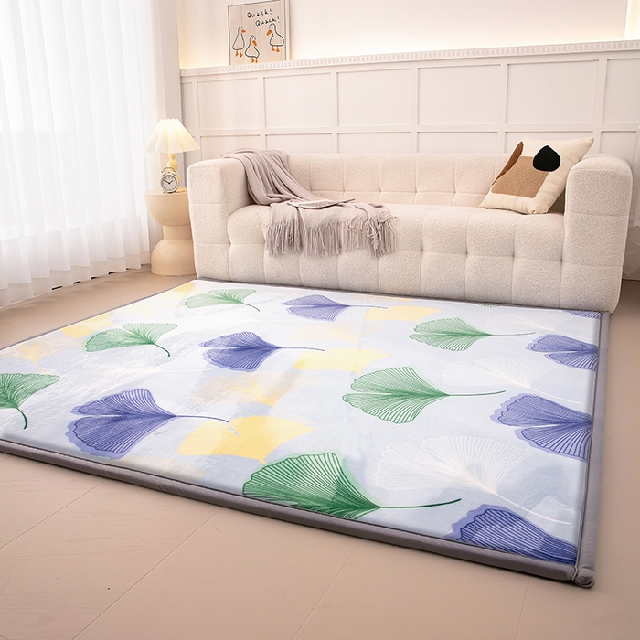 91家纺网 家纺一手货源 找家纺 北辰 2024新款印花绒地垫床边垫床垫褥子打地铺神器客厅地垫可定制 银杏翩翩